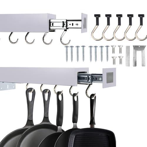 Pull Out Pot Racks, Pot and Pan Organizer with Hooks, Kitchen Pots and Pans Rack Pot Hanging Holder Under Cabinet, Aluminum Alloy Sliding Under Storage (Gray, 5 Hooks) - size: 5 Hooks