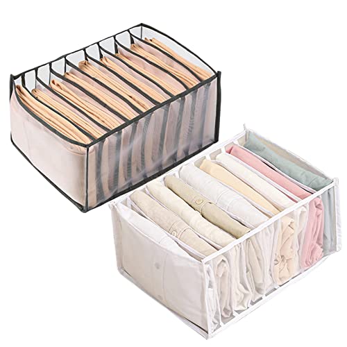 KesaPlan 2Pcs Wardrobe Clothes Organizer, 9Grids Visible Foldable Closet Organizers, Compartment Storage Box with Mesh Separation, Washable Drawer Dividers Organizers for T-Shirt & Shirts (Shirts) - color: Shirts