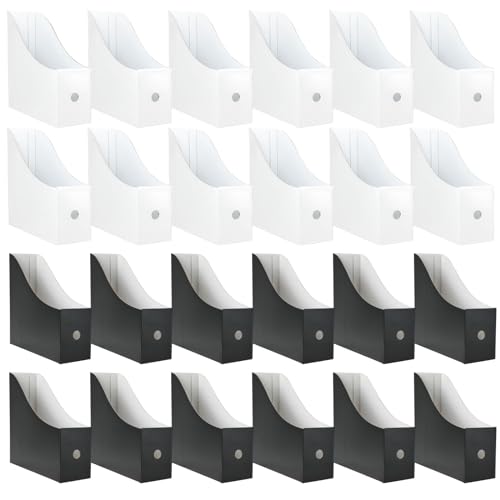 Limitliho 24 Pack Cardboard Magazine Holder, Magazine File Holder for Home, Office, Desk, 10.6'' H×10.2'' L ×3.5''W Magazine Storage Box (12 Pack White and 12 Pack Black) - color: Black and White