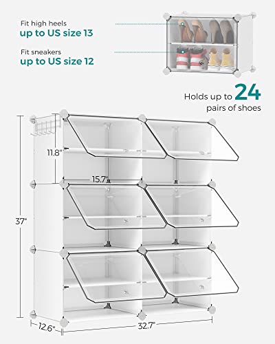 SONGMICS Shoe Rack Organizer, 6-Tier Shoe Storage Cabinet for Closet and Entryway, Holds 24 Pairs of Shoes, Adjustable, Cloud White and Trasparent ULPC033W01 - color: Cloud White + Trasparent, size: 6 Cubes
