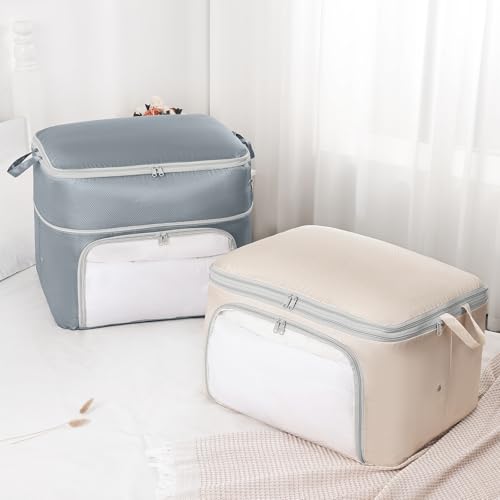 Comforter Storage Bag - Large Capacity Blanket Storage Bags Front-opening Ultra Space Saving Self Compression Organizer, Washable Compression Bags for Storage Comforter Blanket, 1 Pack, Grey - color: Gery, size: 1 Pack - 2-Layer