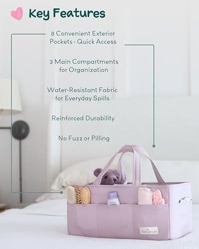Lily Miles Baby Diaper Caddy Organizer, Wipeable Diaper Organizer Basket with 8 Pockets for Newborn Essentials, Baby Shower Gifts, Nursery Tote Bag for Changing Table or Car (Rosy Lilac, Large) - color: Rosy Lilac, size: Large