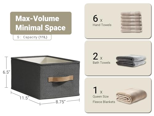LayerSpace 3 Pack Fabric Storage Bins for Shelves | 11.5x8.75x6.5in Storage Baskets | Fabric Closet Organizers and Storage Bins with Handles Home Organization| Linen Clothes Bins | Black - color: Black, size: 3pcs-11.5"x8.75"x6.5"