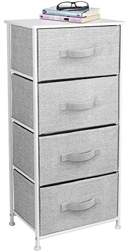Sorbus Nightstand with 4 Drawers - Bedside Furniture & Night Stand End Table Dresser with Steel Frame, Wood Top, Easy Pull Fabric Bins for Home, Bedroom Accessories, Office & Dorm - color: White, style: 4 Drawer