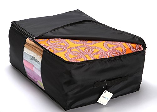 Clothing Pillow Beddings Blankets Organizer Storage Containers With Zippers,Breathable and Moistureproof. - color: Black 2pcs, size: L
