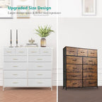 VASICAR Chest of Drawers for Bedroom with 12 Deep Drawers Tall Fabric Dresser, Storage Cabinet for Closet, Nursery, Bedside, Living Room, Entryway, Hallway (White) - color: White