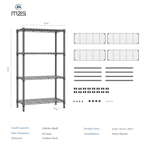 M MZG 1000 lbs 4 Tier Shelf Metal Storage Shelves Shelving Wire Rack Heavy Duty Closet Organizers for Garage Kitchen Bathroom Laundry Black 13.8" D x 35.4" W x 59.5" H - color: Black, size: 4 tier, 13.8" D x 35.4" W x 59.5" H