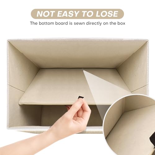 Bagnizer Large 22 Quart Linen Fabric Foldable Storage Bin Cube Organizer Basket with Flip-Top Lid & Handles, Clothes Blanket Box for Home, Office, Closet, Beige & White, 4 Pack 14.6 x 9.5 x 9.5” - color: Beige & White, size: Medium - 4 Pack