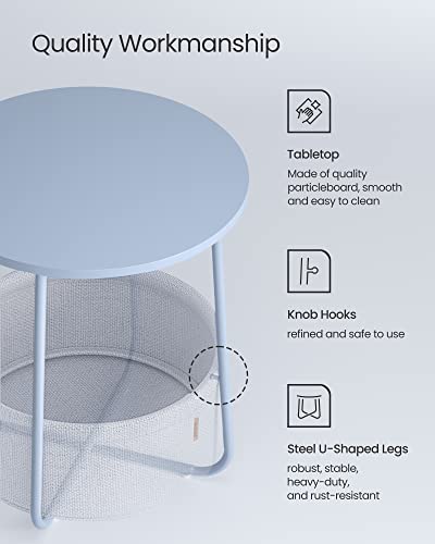 VASAGLE LILEA Collection - Small Round Side End Table, Modern Nightstand with Fabric Basket, Pale Blue and Ice Blue ULET223Q62 - color: Pale Blue + Ice Blue, size: Round + 1 pack
