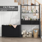 Gyfimoie Laundry Sorter with 2 Drawers, 3 Section Laundry Hamper with 2 Tiers Shelf,120L with Pull-Out Rolling Bags,Laundry Organizer for Laundry Room,Bathroom,Dorm (Black)