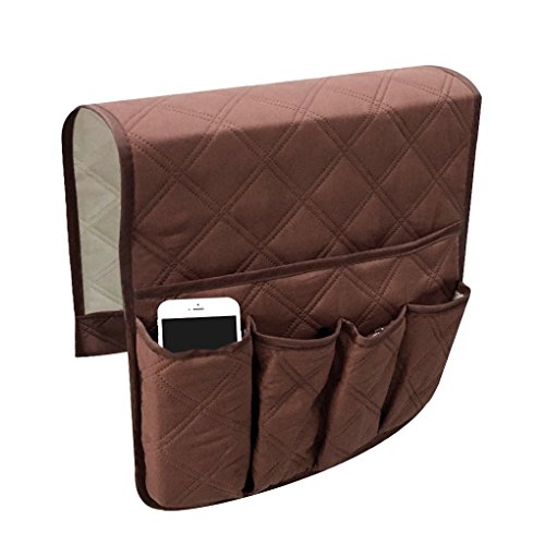 Waterproof Armrest Covers Sofa Arm Organizer with 5 Pockets for Tablet Magazines TV Remote Holder, Non-slip Recliner Couch Armchair Slipcover Furniture Sofa Arm Protector Storage Caddy Pouch - color: Brown