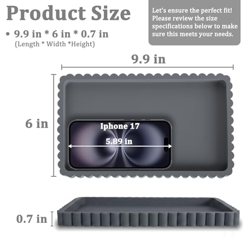 Silicone Bathroom Vanity Tray, Sink Caddy for Dish Soap Dispenser, Sponge Holder for Kitchen Sink, Rectangle Bathroom Countertop Organizer for Perfume, Jewelry, Candle (9.9” * 6”, Dark Grey) - color: Dark Grey, size: 9.9" x 6" x 0.7"