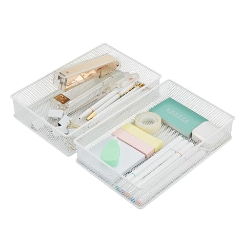Annova Mesh Stackable Drawer Cabinet and Shelf Organizer Bins Storage Basket School Office Supply Holder Tray- Set of 2 (White, 6x9x2 Inch) - color: White, size: 6x9x2 Inch