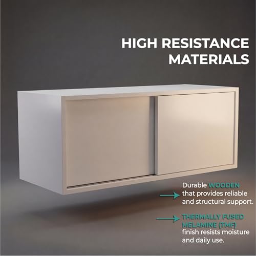 Tuhome Note 32-Inch Wide Wall Mounted Storage Cabinet with Sliding Doors, Compact Hanging Organizer for Bedroom, Living Room, Home Office & Garage | Wood Wall Cupboard, Space-Saving Storage Solution - color: White