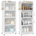 Giantex 5-Tier Kitchen Storage Cabinet, Mobile Microwave Stand with Flip-up PC Doors, Freestanding Kitchen Bakers Rack with 4 Rolling Casters, for Dining Room, Living Room and Study (White) - color: White