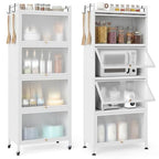 Giantex 5-Tier Kitchen Storage Cabinet, Mobile Microwave Stand with Flip-up PC Doors, Freestanding Kitchen Bakers Rack with 4 Rolling Casters, for Dining Room, Living Room and Study (White) - color: White