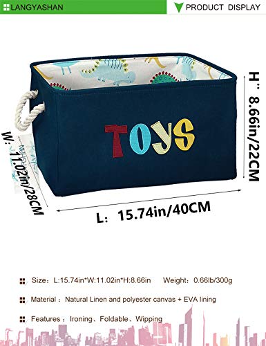 LANGYASHAN Rectangular Storage Bin Collapse Canvas Fabric Cartoon Storage Basket with Handles for Organizing Home Kitchen Boys and Girls Toys Office Closet Shelf Baskets (Navy toys) - color: Navy Toys