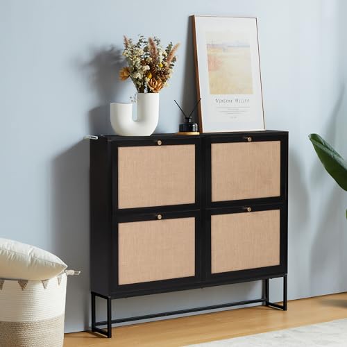 Shoe Cabinet, Shoe Storage Cabinet with 4 Flip Drawers, Freestanding Shoe Organizer Shoe Rack for Entryway, Hallway, Living Room (Black - 4 Tiers) - color: Black - 4 Tiers