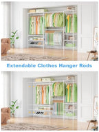 Ulif E11 Heavy-Duty Garment Rack, Metal Freestanding Clothes Rack and Closet Storage Organizer with 8 Shelves and 4 Hanger Rods, (73.2-97.6)" W x 14.5" D x 71.2" H, Load 1034 LBS, White - color: White