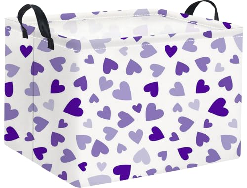 HIYAGON Rectangular Valentines Basket Fabric Storage Bin Storage Boxes Collapsible Storage Basket for Clothes Books Shelves Basket(Light Purple Heart) - color: Light Purple Heart
