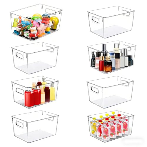 Set of 8 pantry organizers and storage, Clear Plastic Storage Bins for Kitchen Organization, Freezer Storage, Home Edit Containers (8Large) - size: 8Large