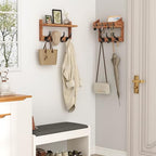 Evermagin 29" Coat Rack Wall Mount with Shelf, 4 in 1 Wall Mounted Coat and Key Hanger with 11 Hooks, Entryway Key Holder with Mail Holder for Living Room, Bedroom - color: Brown, size: 29 inch