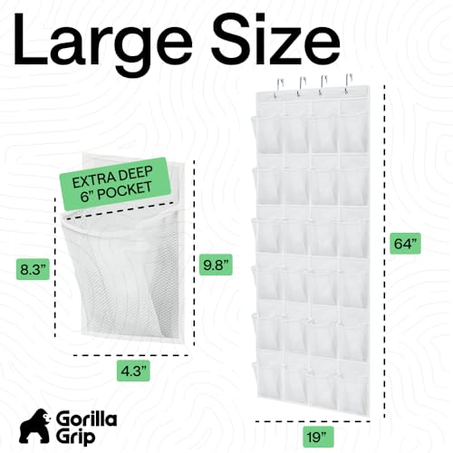 GORILLA GRIP Over the Door Shoe Organizer, 24 Extra Large Breathable Mesh Pockets, Space Saving Hanging Storage Holder, 4 Hook Closet Rack Hanger, Hangs on Closets for Shoes and Accessories, White - color: White, size: 24 Extra Large Pockets/4 Hooks