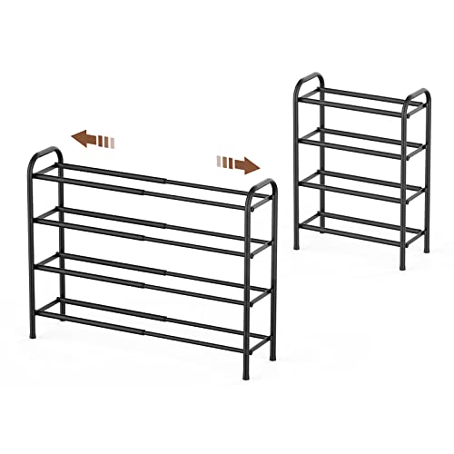 Gonfoam 4-Tier Expandable Shoe Rack,Adjustable Shoe Shelf Storage Organizer Heavy Duty Metal Free Standing Shoe Rack for Entryway Closet Doorway (Black) - color: Black, size: 4 Tier