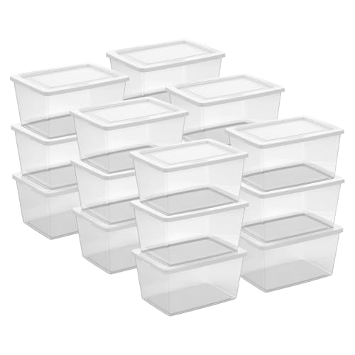 Sterilite 18 Pack Storage Boxes, Clear Plastic Stackable Containers, Lightweight Home Organizers with Snap Lids, 58 Quart, White - size: 58 Quart, style: 18 Pack