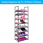 8 Tier Metal Sturdy Shoe Rack for Entryway/Closet, Stores 16-20 Pairs of Shoes, Multi-use Shelf Organizer for Space Saving Storage - size: 8 Tier