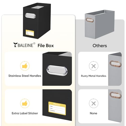 BALEINE File Organizer Box, Cardboard File Folder Organizer with Handle for Letter Size, Portable Collapsible Hanging Filing Box for Home Office Document Storage (2 Pack, Black) - color: Black, style: 2PK