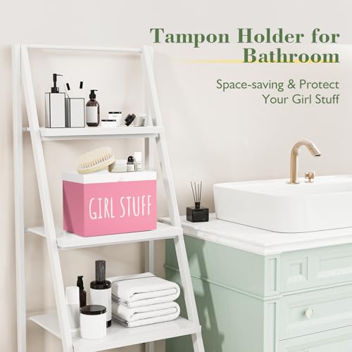 Tampon Holder for Bathroom with Hinged Lid, Feminine Product Organizer, Bathroom Period Products, Toilet Organizer, Bathroom Accessories Box for Girl Stuff (Pink) - color: Pink