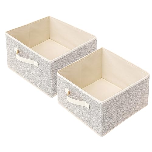 Storage Baskets, 11-Inch Woven Fabric Bins, Storage Cubes with Reinforced Handles, Organizer Bins for Closet Shelves, Foldable, for Toys, Clothes, Natural Beige (2PCS/Beige-11*11*7.8inch)