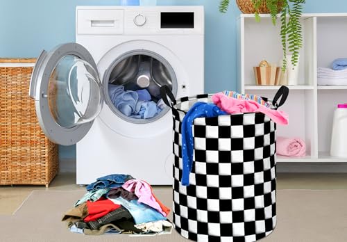 KUNRO Black-white Checker Kids Laundry Gift Basket Storage Hamper, Clothes Storage Organizer Bins, Shelf Basket with Handles for Room Decor - color: Checker