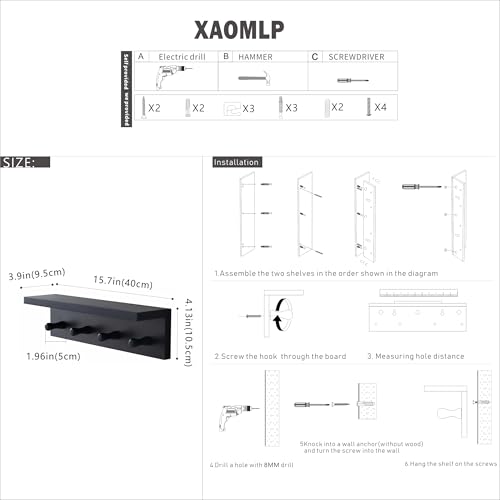 Entrance Coat Rack ，Coat Hooks, Wall-Mounted Wooden Hook Rack, Wall-Mounted Shelves are Very Suitable (Black Color Finish—A-1) - style: black color finish—A-1