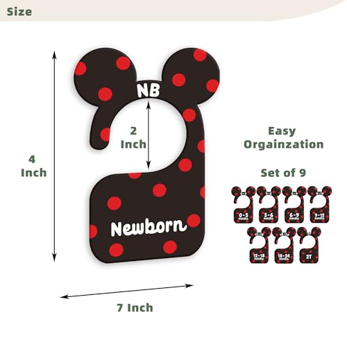 JMOST Baby Closet Dividers for Nursery Closet Organizer, Newborn to 24 Months Size Clothes, Cute Black Red Hangers with Size Dividers, Double Sided - color: Black
