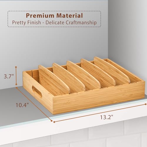 Umilife Kitchen Cabinet Organizer for Food Storage Container Lids, with Adjustable Dividers, Bamboo Drawer Caddy, Box for Kitchen Storage And Organization - size: Large