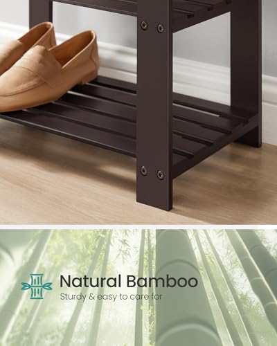 SONGMICS Bamboo Shoe Bench, 3-Tier Shoe Rack Organizer for Entryway, Living Room, Bench Seat Holds Up to 300 lb, 11.9 x 20.5 x 19.2 Inches, Rustic Walnut and Slate Gray ULBS504M01 - color: Rustic Walnut + Slate Gray, size: 20.5"W