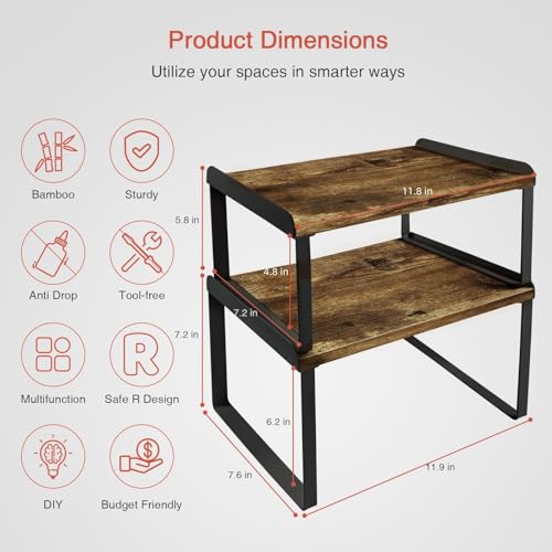 Goozii Kitchen Cabinet Organizers and Storage Shelves, Rustic Farmhouse Desk Shelf Riser for Cabinets, Black Expandable Corner Glasses Medicine Cabinet Organizer under Bathroom Sink - Set of 4 - color: Black-Rustic, size: Medium