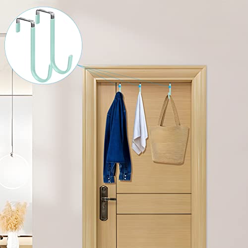 FYY Over the Door Hooks, 4 Pack Door Hangers Hooks with Rubber Prevent Scratches Heavy Duty Organizer Hooks for Living Room, Bathroom, Bedroom Hanging Clothes, Towels, Hats, Coats, Bags Green - color: A Light Green, size: Short, style: 4 Pack