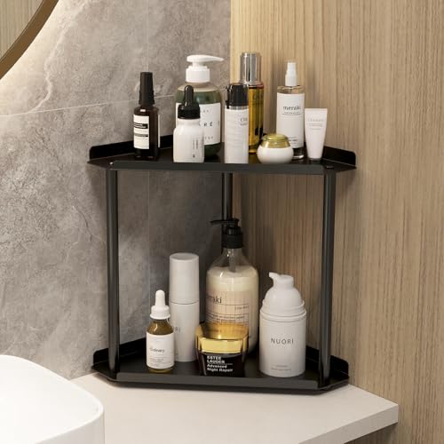 Jesginboo 2 Tier Bathroom Counter Organizer, Vanity Organizer Corner Shelf, Skincare, Makeup Countertop Organizers, Kitchen, Bathroom Counter Storage, Black - color: Black 2 Tier