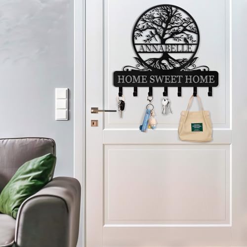 Personalized Key Holder Wall Mount | Custom Name Tree of Life Metal Key Hook | Key Hooks for Wall | Key Holder Wall Hanging | Home Metal Decor for Living Room, Front Door, Entryway - color: 03 Tree