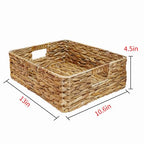 Rectangular Water Hyacinth Storage Baskets, Wicker Storage Baskets for Shelves, Square Shallow Basket, Woven Drawer Basket With Handle, 13” L x 10.6” W x 4.5” H - size: Medium - 13 in ×10.6 in × 4.5 in