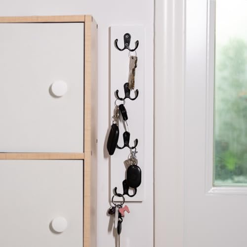 Yohsnor Vertical Wall-Mounted Key Holder – Stylish Entryway Hook Rack, Perfect for Narrow Spaces – Ideal Storage Solution for Keys, Scarves, Wallets, Belts, and Dog Leashes – Rustic Wood Key Hanger - color: White