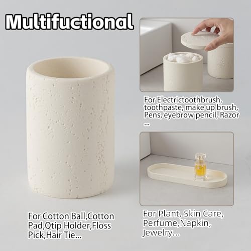 Bathroom Accessories Set, Travertine Stone-Look, 6 PCS Bathroom Accessory Set with Soap Dispenser, Toothbrush Holder, Tumbler, Vanity Tray, Cotton Swab Jars for Countertop (Off White 6 PCS) - color: Off White 6 Pcs
