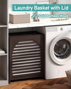 Laundry Hamper, 27.3 Gallon (103L) Bamboo Wood Clothes Laundry Basket with Lid and Handles, Removable Liner - color: Brown, size: Extra Large