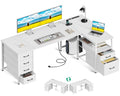 Coleshome L Shaped Computer Desk with 6 Drawers & Power Outlet, 63 Inch Office Desk with Reversible Storage Shelf & File Drawer, Home Office Desk, White - color: White, size: 63 Inch