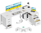 Coleshome L Shaped Computer Desk with 6 Drawers & Power Outlet, 63 Inch Office Desk with Reversible Storage Shelf & File Drawer, Home Office Desk, White - color: White, size: 63 Inch