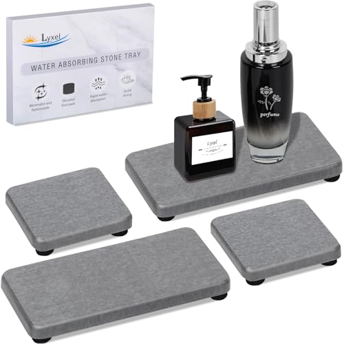 4PCS Water Absorbing Stone Tray for Sink, Fast Drying Stone Sink Tray, Water Absorbent Diatomite Trays, Diatomaceous Coaster, Stones Drying Trays for Bathroom Sinks and Kitchen Counter - color: Gray