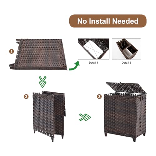 Laundry Hamper with Lid, 190L Large Laundry Basket 3 Section with 6 Removable Liner Bags & 3 Mesh Laundry Bags, Handwoven Rattan Clothes Hamper with Heightened Feet, No Install Needed, Brown - color: Brown